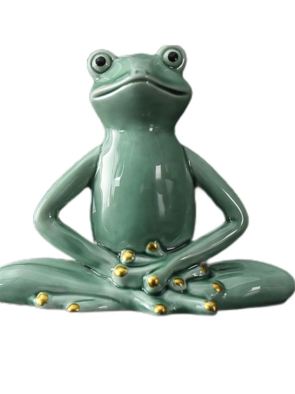 Ceramic Green Yoga Pose Frog Figurine  with Gold Accents - Home Art Decor
